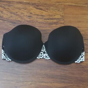 Wacoal Black White Embroidered Floral Chic Strapless Bandeau Padded Bra Size 32D